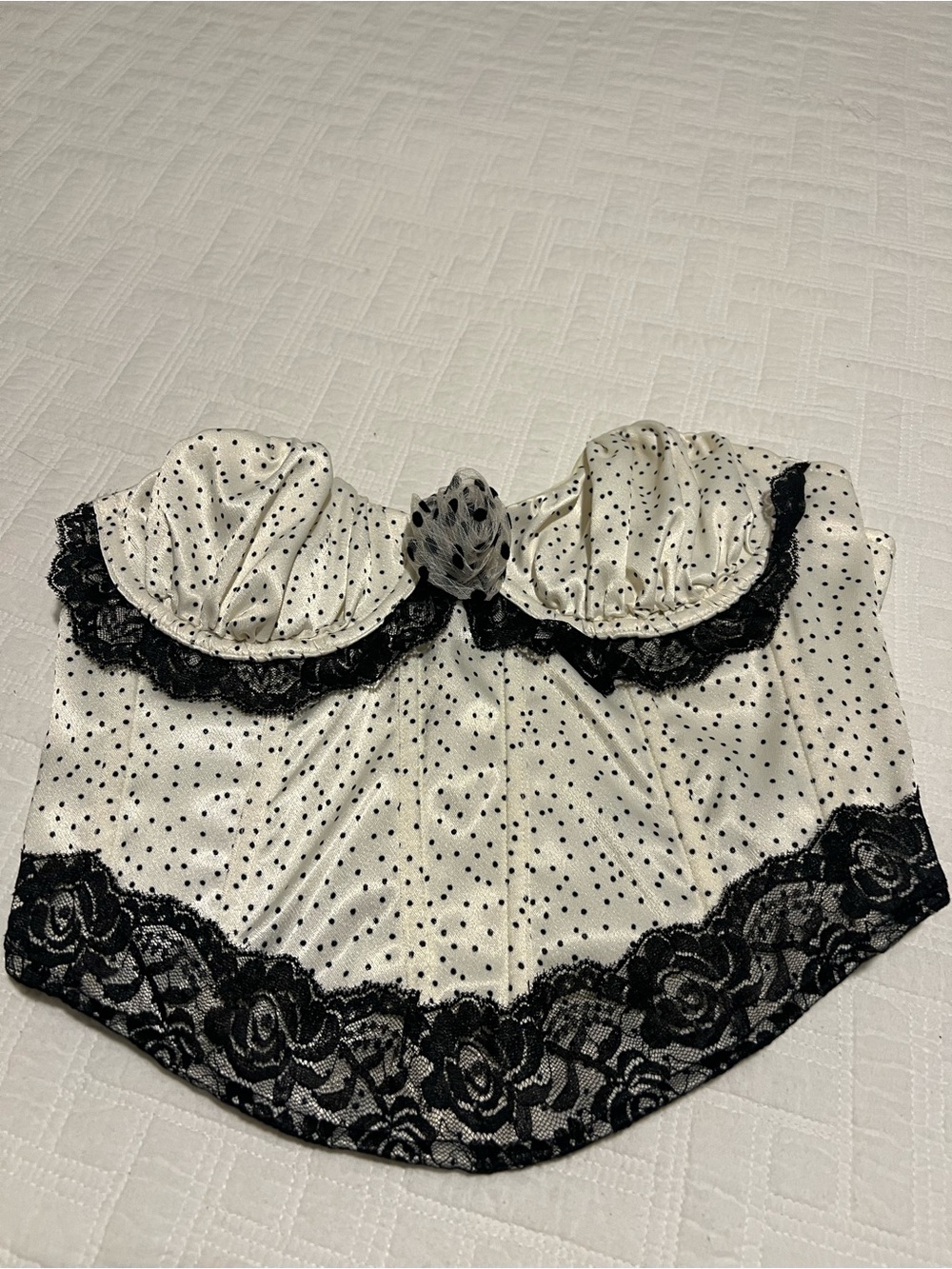 For Love And Lemons White and Black Polka Dot Lace Bustier